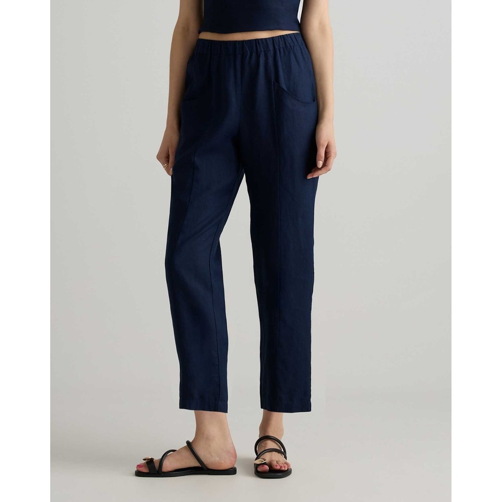 Quince Tapered Ankle Pants Women's Sz M Deep Navy 100% European Linen Resort